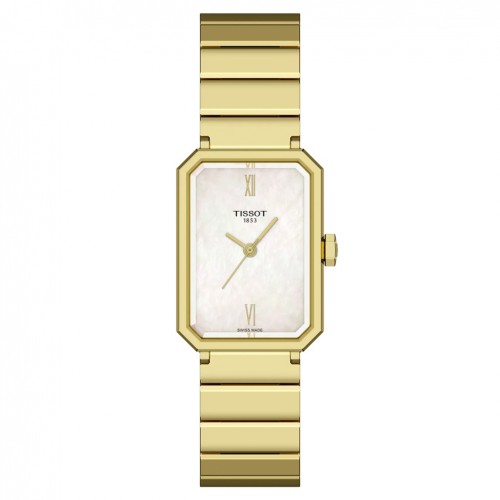 Tissot SRV 30mm watch gold steel pearly dial T1601103311300
