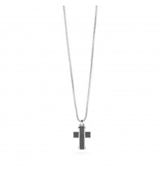 Kidult men's steel chain small black cross pendant necklace 851076