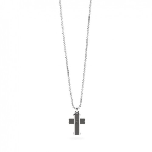 Kidult men's steel chain small black cross pendant necklace 851076