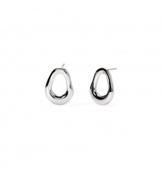 Silver steel oval stud earrings for women Kidult 861089