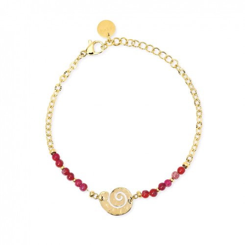 Gold-plated steel bracelet with coral jasper and shell by Kidult 831223