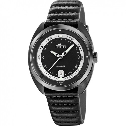 Lotus Pulse 19099/1 steel black leather quartz men’s watch 5 ATM