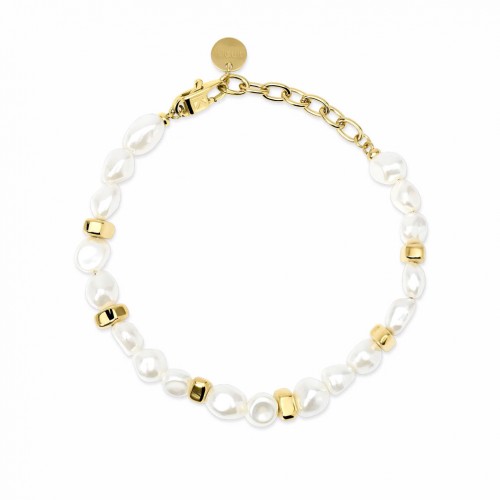 Adjustable gold steel bracelet with shell pearls by Kidult 831230