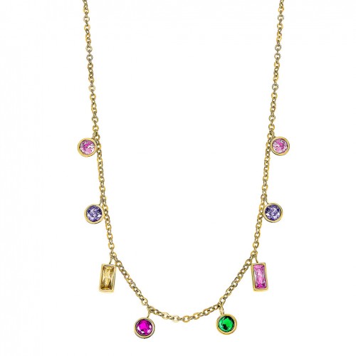 Collar Lotus Style LS2660-1/1 mujer acero dorado circonitas multicolor