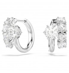 Pendientes de aro Matrix talla redonda blancos baño rodio 5753572
