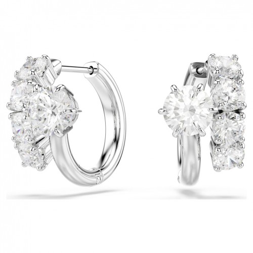 Pendientes de aro Matrix talla redonda blancos baño rodio 5753572