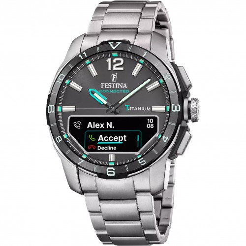 Festina Connected D F23000/J black titanium hybrid watch with turquoise strap