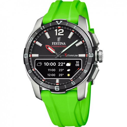 Festina Connected D F23000/M black titanium hybrid watch with green strap