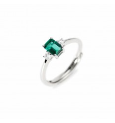 Mabina 523532 rhodium silver ring with lab-grown diamonds and emerald