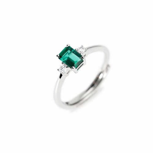 Mabina 523532 rhodium silver ring with lab-grown diamonds and emerald
