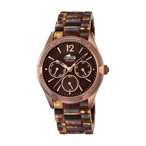 Watch Lotus Plated Women Trendy chocolate brown and carey. Multifunction. 15928/2