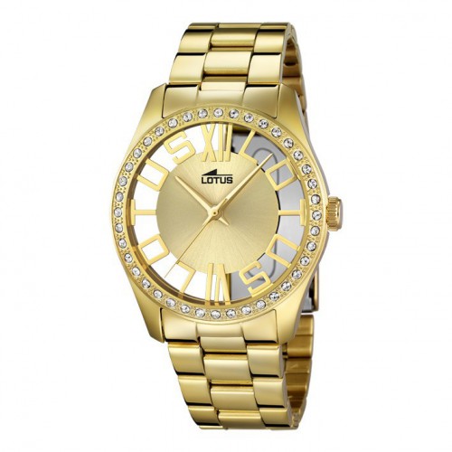 Lotus Watch Trendy transparent yellow gold plated bracelet. 18127/1
