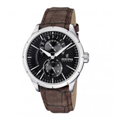 F16573/4 Festina man stainless steel brown leather strap black dial