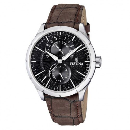 F16573 / 4 Festina man stainless steel brown leather strap black dial