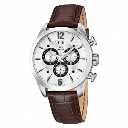 Reloj Jaguar cronógrafo hombre esfera blanca J661/1 correa piel color marrón