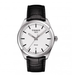 Reloj Tissot correa de piel negra esfera plata PR 100. T1014101603100