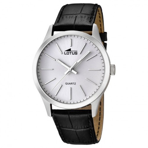 Lotus stainless steel black leather strap silver dial 15961/1