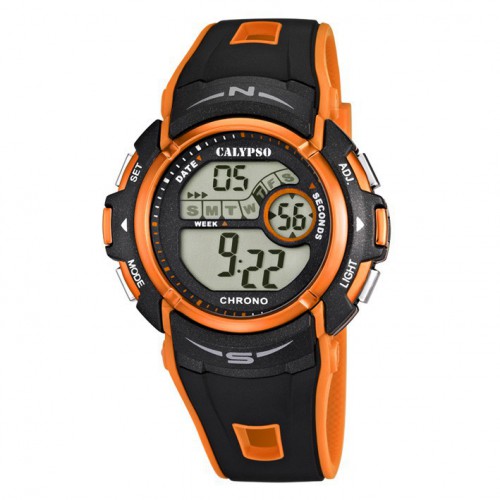 Calypso K5610/7 rellotge digital home corretja cautxú color negre i taronja