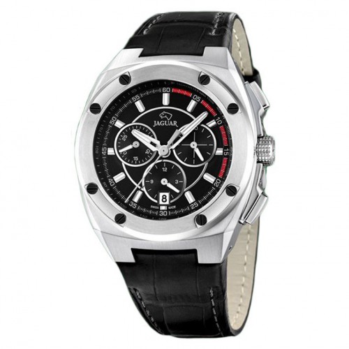 Jaguar watch J806/4 black dial black leather strap diameter 44 mm