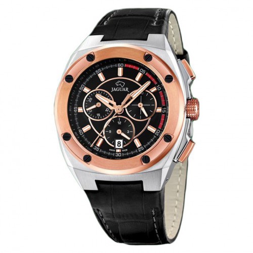 watch Jaguar J809/4 black dial pink gold bezel diameter 44 mm