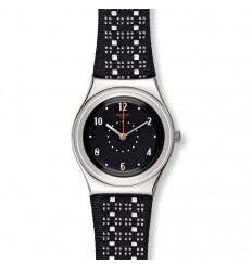 Reloj Swatch acero mujer correa piel negra modelo Black Puncher YLS184
