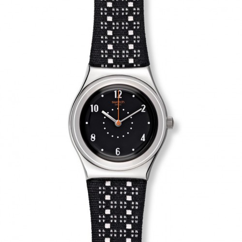 Reloj Swatch acero mujer correa piel negra modelo Black Puncher YLS184