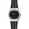 Swatch watch woman steel black leather strap Black Puncher model YLS184