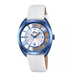 Trendy Blue Lotus watch transparent background 18253/1 white leather strap
