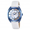 Trendy Blue Lotus watch transparent background 18253/1 white leather strap
