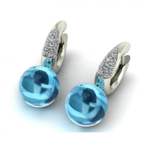 Earrings ring-shaped, R4246, round blue quartz and diamonds