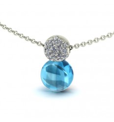 Round pendant in quartz blue white gold and 33 diamonds C2449