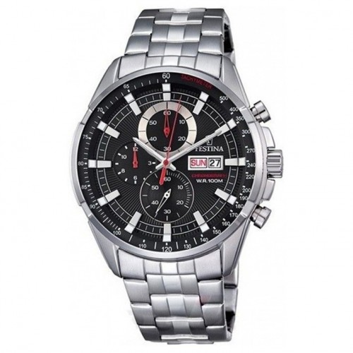 Festina watch F6844/4 chronograph black dial Day Date stainless steel