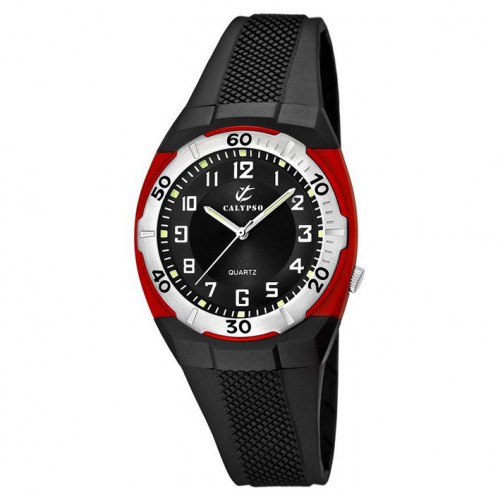 Reloj Calypso para niño o mujer caucho negro caja color rojo K5215/4