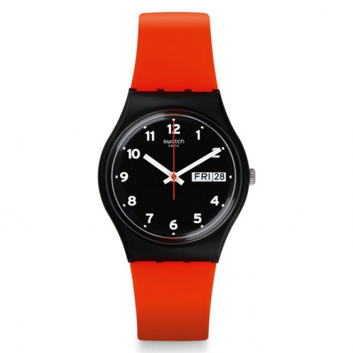 Reloj Red Grin de Swatch GB754 color negro con números correa silicona