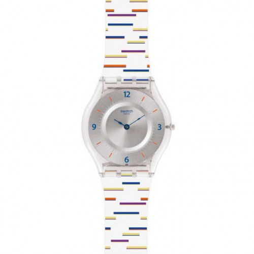 Thin Liner Skin Swatch watch slimline SFE108 white silicone strap