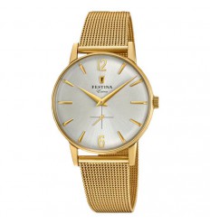 Extra Festina watch silver dial gold plated yellow milanese bracelet F20253/1