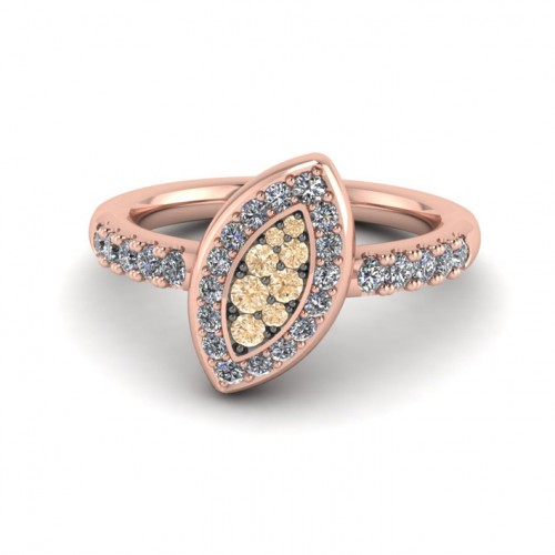 Ring 18 carat pink gold, 26 white diamonds, 8 diamonds brown A6442
