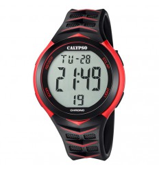 Calypso digital watch K5730/3 black rubber strap with red details