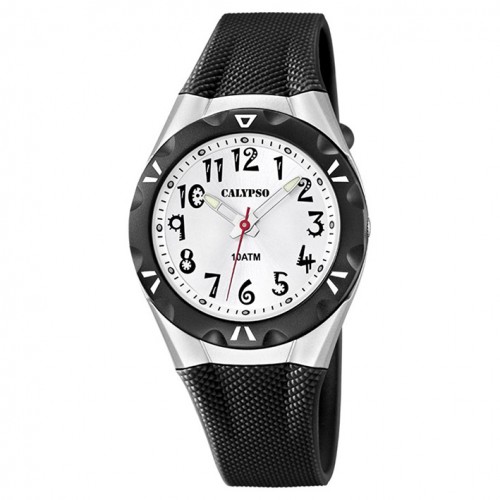 Calypso watch Rubber strap with silver dial with numbers K6064/2