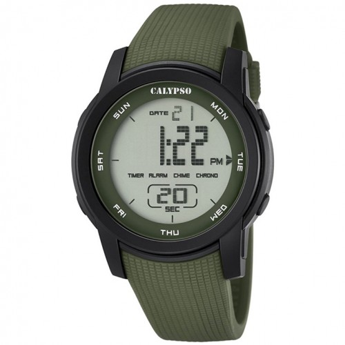 114/5000 Calypso digital watch K5698/4 green rubber strap with black details