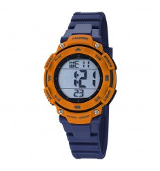 Calypso digital watch K5669/4 blue rubber strap with orange details