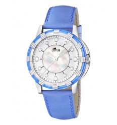 Reloj Lotus Glee esfera plateada correa de cuero color azul 15747/3