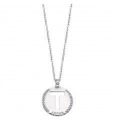 Lotus Silver Pendant in sterling silver letter T with zirconia LP1597-1/T