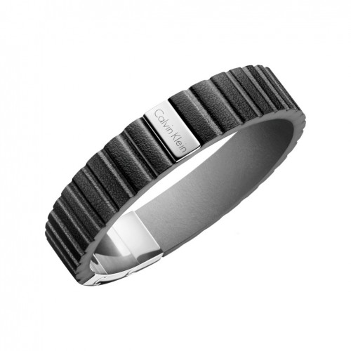 Calvin Klein Plate Men's bracelet KJ5SBB090100 steel and black leather