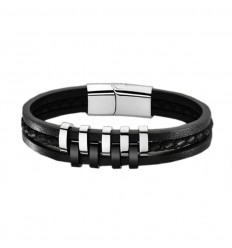 Lotus Style Urban Man bracelet LS1838-2/1 steel and black leather