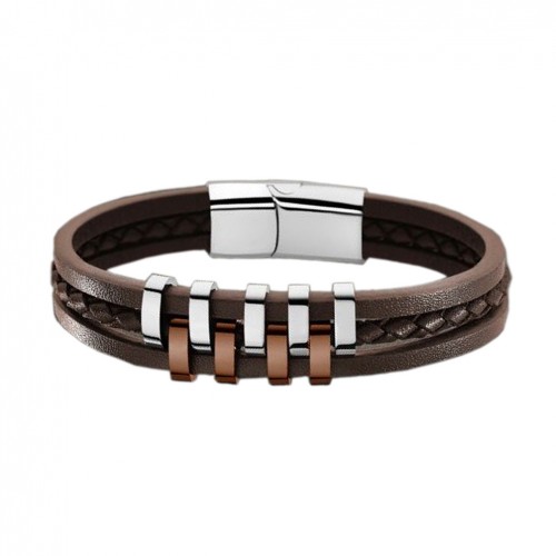 Lotus Style Urban Man bracelet LS1838-2/3 steel and brown leather