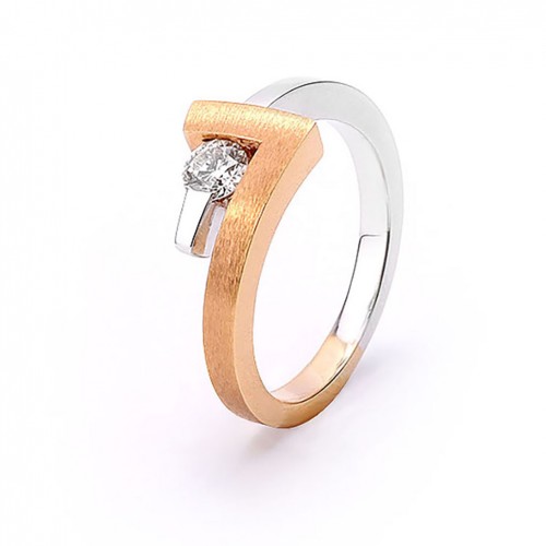 Solitari or blanc setinat i polit amb 1 diamant talla brillant