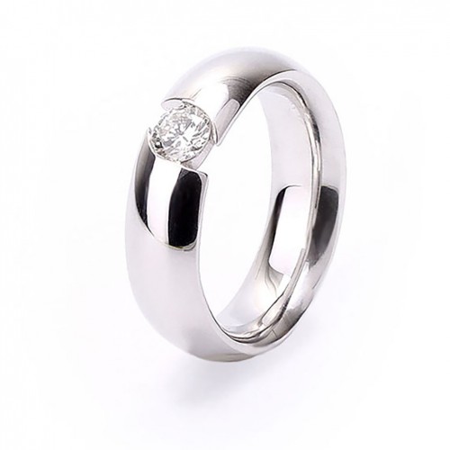 Solitaire wide ring 1 brilliant cut diamond 18 carat white gold