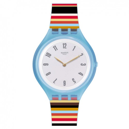 Reloj Swatch SkinStripes correa de silicona a rayas de colores SVUL100
