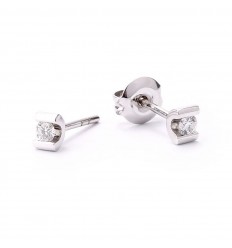 Pendientes cierre presión engaste en forma de C 2 diamantes talla brillante